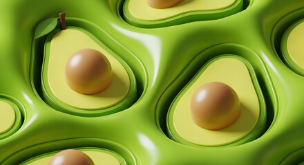 Abstract, stylized image of a sliced avocado with a smooth, flowing, and surreal surface