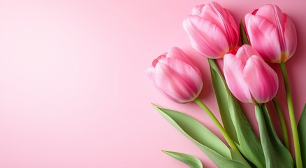 Naklejka premium Pink Tulips Arranged on a Soft Pink Background for a Bright and Cheerful Display