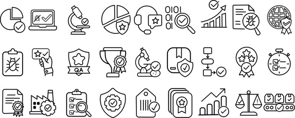 Fototapeta premium Quality Assurance Stroke Icon Collection. Containing Certification, Audit, Testing, Standards, and More Icons.