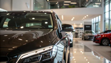 Fotobehang Voertuigen Modern vehicles displayed in an elegant automotive showroom during daylight  © Hanna