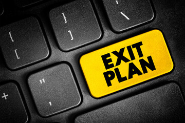 Fototapeta premium Exit plan - preparation for the exit of an entrepreneur from his company to maximize the enterprise value of the company, text concept button on keyboard