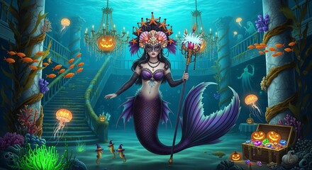 Halloween Mermaid Queen in a Sunken Palace