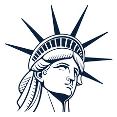 Iconic statue of liberty head silhouette in dark blue on a white background symbolizing freedom and america © md razab 1122