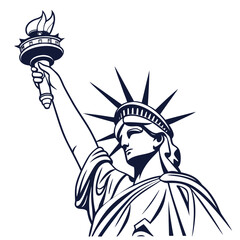Iconic statue of liberty silhouette holding torch aloft against a clean white background © md razab 1122