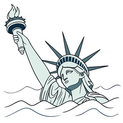 Statue of liberty emerging from waves symbolizing hope and resilience in challenging times