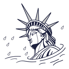 Statue of liberty in the rain symbolizing sadness and reflection on american ideals