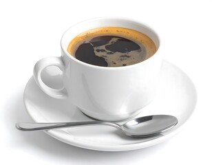 White cup of black coffee on saucer