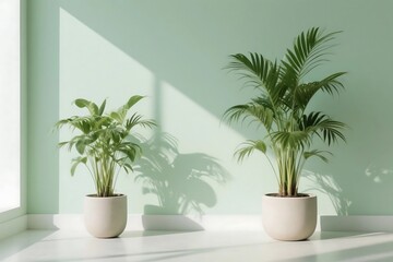 Green plant in a vase placed indoors as home decoration