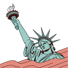 Stylized illustration of the statue of liberty holding her torch high against a white background