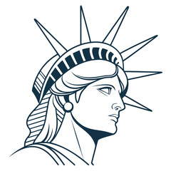 Stylized line art illustration of the iconic statue of liberty head in profile view