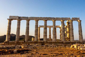 Fototapeta premium Temple of Poseidon ruins at Cape Sounion in Attica, Greece.
