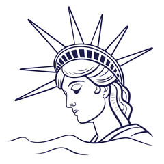 Stylized outline drawing of the statue of liberty s face in profile with iconic crown and wavy base
