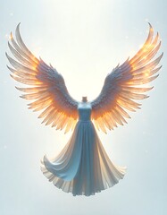 Ethereal angel wings and a white dress high resolution image