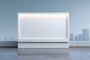 Urban billboard mockup on rooftop in neon lights modern cityscape digital advertising environment