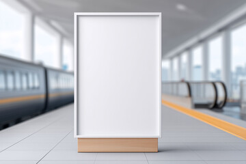 Blank billboard mockup at train station escalator advertising space modern environment urban perspective