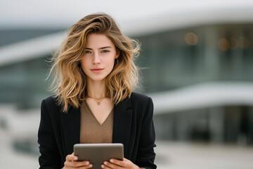 Determined businesswoman in modern urban setting professional portrait outdoor confidence and ambition