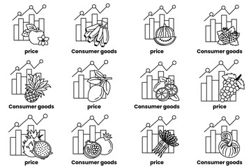 A set of images of fruits and vegetables with price