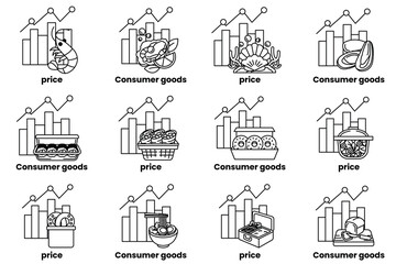 A set of images with different food items and price bars