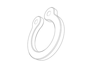 Monochrome Wireframe Circlip Technical Drawing: Precision Engineering C-Clip Illustration with Clean Line Art Outline for Industrial Hardware and Mechanical Design Concepts, Securing Ring.