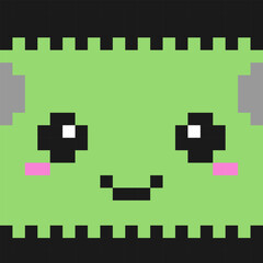 Obraz premium Cute pixel art illustration of a smiling Frankenstein's monster. This retro, 8-bit character is perfect for Halloween-themed video games, stickers, or kids' party designs.