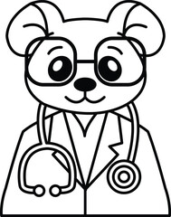 A cartoon mouse wearing a lab coat and glasses is wearing a stethoscope