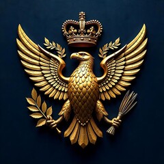 Golden eagle emblem with a royal crown high resolution image