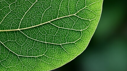 Fototapeta premium Close-Up of Detailed Green Leaf Texture Showcasing Veins and Cellular Structure in Nature s Beauty