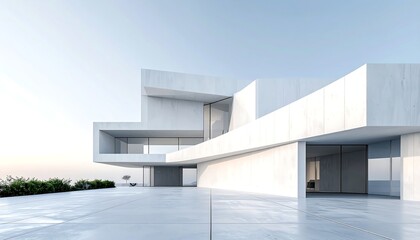 Luxurious contemporary villa featuring a minimalist concrete facade and geometric design, representing a futuristic dream home concept