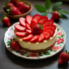Gourmet dessert with fresh sliced strawberries high resolution image