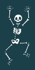 Hand-drawn vector illustration of a dancing skeleton. This creepy and cute design is perfect for Halloween party invitations, t-shirt prints, and spooky decorations.