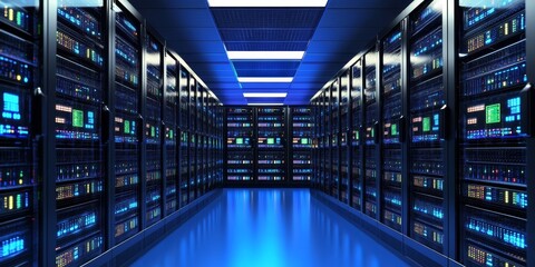 Modern Data Center Interior with Advanced Storage Solutions and Communication Equipment