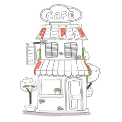 Hand Drawn Cute Coffee Shop Vector Illustration