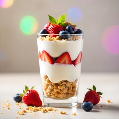 Healthy layered yogurt with berries high resolution image