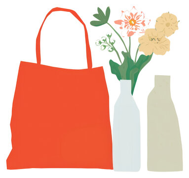 PNG Illustration of toat bag with flower handbag plant art.