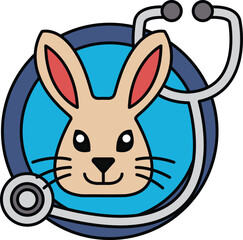 A cartoon rabbit with a stethoscope on its head