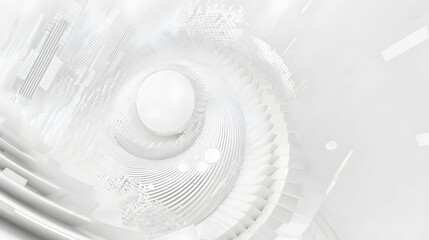 Abstract 3d rendering of white spiral staircase. Modern architecture background. Abstract tech white background. 