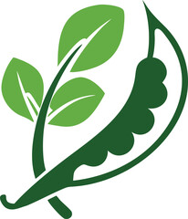 Abstract flat vector icon mixing spinach leaf shape, pea pod curve, and coriander sprigs.