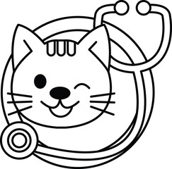 A cartoon cat with a stethoscope on its head