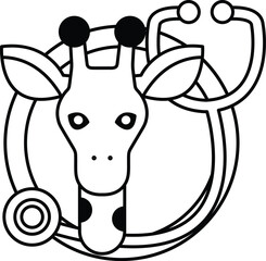 A giraffe with a stethoscope on its head