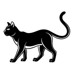 Fototapeta premium Black cat vector illustration of a sleek feline walking with its tail curled, perfect for pet designs