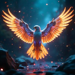 Mythical bird with vibrant wings high resolution image