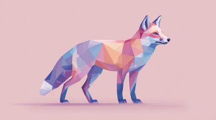 Colorful Geometric Fox Design in a Minimalist Style on a Pink Background Showcasing Modern Art Elements