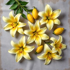Obraz premium Fresh Yellow Lilies Textured Surface