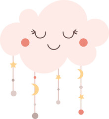 Boho cloud clipart in pastel colors. Cartoon sky design. Vector illustration.