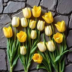 Vibrant Yellow Tulips Against Cracked