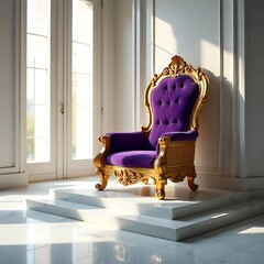Regal purple chair with gold trim high resolution image