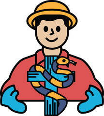 A man is holding a snake and smiling