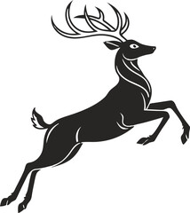 black silhouette vector of deer mid leap simple clean flat silhouette