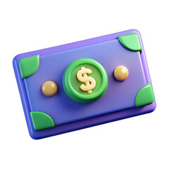 Cartoon Render:  Purple Banknote with Dollar Coin