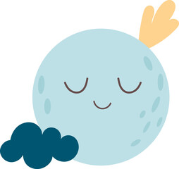 Kawaii full moon with star and crown in boho style. Vector illustration of a heavenly child.